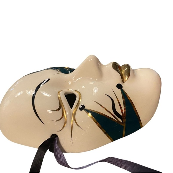 vintage 80s 90s venetian ceramic mask teal black and gold court jester decor - Picture 3 of 8